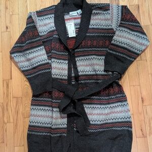 Fashion Bug Women's Striped Grandpa Long Cardigan - Black, Gray, Red